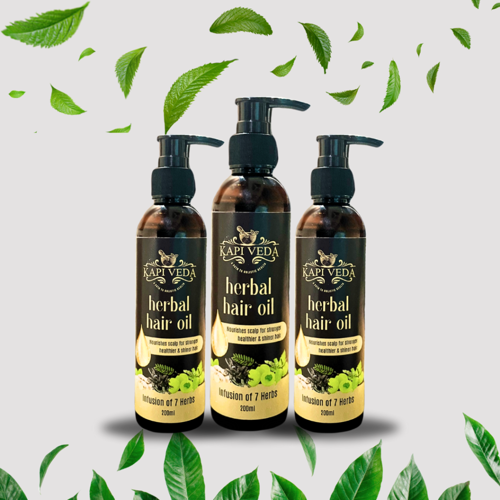 Rediscover Your Hair's Natural Vitality with Kapiveda Ayurvedic Hair Oil

Are you seeking a holistic solution to combat premature greying and hair loss? At Kapiveda, we've harnessed the ancient wisdom of Ayurveda to create a potent hair oil that nourishes your scalp and revitalizes your hair from the roots. Our carefully selected blend of traditional Ayurvedic herbs and oils works synergistically to help restore your natural hair color, promote healthy hair growth, and reduce hair fall. Embrace the power of nature and embark on a journey to stronger, darker, and more vibrant hair with Kapiveda.